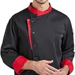 Professional Chef Coat, Mandarin Collar, Long Sleeve, black Trim, Cotton Blend, Regular Fit-image-93