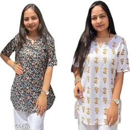 Combo Rayon Printed Long Top | Soft and Comfortable | Tops for Women | Tops for Stylish Women Off-White-image-79