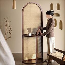 KKBM- Wooden Room Partition with Shelf | Handcrafted Cane Woven Privacy Divider | Arched Display Panel for Living Room, Bedroom, Office | 180x69x35 cm-image-74