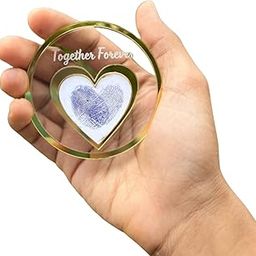Heart Acrylic Thumbprint Frame with Golden Round Border inside Golden Heart designed - "Together Forever" Engraved - 4 x 4 inches (10.16 x 10.16 cm)-image-23
