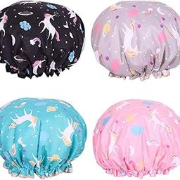 Shower Cap Microfiber Bath Cap - Shower Bonnet Designed for Women and Girls Waterproof Caps Reusable Double Layer Bath Accessories (4 Pack)-image-25