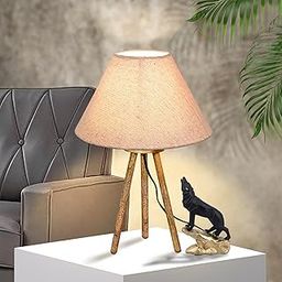 Homesake Wood Tripod Small Table Lamps, Rustic Antique Dimmable Bedside Lamp with Linen Beige Lampshade, Nightstand Lamp for Nursery, Bedroom, Kid Room, Living Room, Jute (Beige)-16