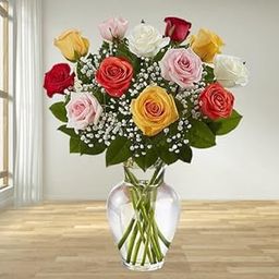 IFG's Beautiful Vase Arrangement of Mixed Colour Roses, 12 pcs Fresh Flowers - Same Day Delivery-image-51