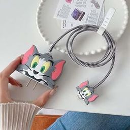 TOUCCH Tom Theme iPhone Charger & Cable Case Protector with 3D Cute Pattern for 18W & 20W Apple Charger Data Line Wire Saver Charger Protection | 3D Design Silicone Black-image-45