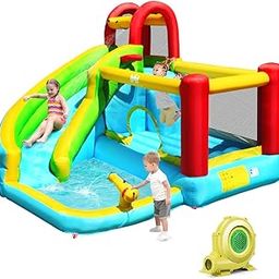 BOUNTECH Inflatable Water Slide, 6 in 1 Water Bounce House for Kids Outdoor Fun with 750W Blower, Splash Pool, Water Cannon, Inflatable Water Slides for Boys Girls, Backyard Party Favors-17