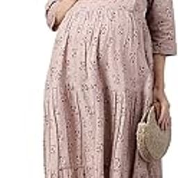Cotton Maternity Dresses for Women with Feeding Zip - Floral Breastfeeding Maternity Gown Kurti for Pregnant Women - Nursing Pre and Post Pregnancy Wear-image-113