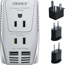 TryAce 2000W Voltage Converter 220V to 110V, 10A Travel Adapter with 2-Port USB, Power Converter for Hair Dryer/Straightener/Curling Iron, US/UK/EU Plug, Gray-42