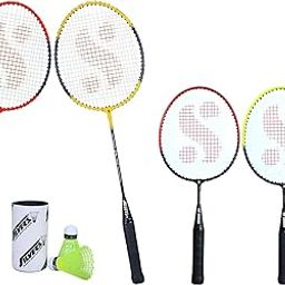 Silver's SB-100 Combo-5 (2 Badminton Rackets + 2 Pcs Plastic Shuttle) Red-Yellow & Silver's Kids SIL-Pedal Combo-4 Aluminum Badminton Racquet, Pack of 2-image-52