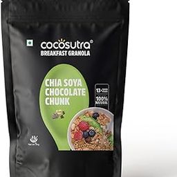 COCOSUTRA Chia Soya Chocolate Chunk Breakfast Granola 1 kg | With Natural & Gluten Free ingredients| High Protein Cereal with Oats, Nuts, Seeds and Dry Fruits | Lightly sweetened with Jaggery-1