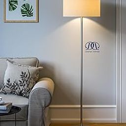 Divine Trends Floor Lamp Standing Modern Stainless Steel Finish 5Ft Height Off White Lampshade 16 Inches Living Room Corner, Home, Hotel, Office (Drum Shade, Pack Of 1) - Led-22