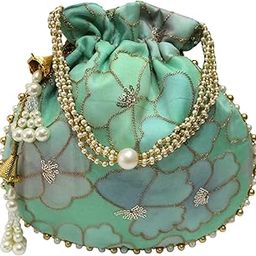 Designer Organza Potli Bags Potli Bag Purse Drawstring Women's handbag with Pearl Handle & Tassel Weddings-image-33