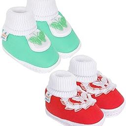 12 To 18 Months Baby Boys & Girls Pack of 2 Pair Cotton Butterfly Frill Booties-BT1153andBT1171-image-2