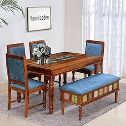 MoonWooden Sheesham Wood 6 Seater Dining Table with Cushioned 4 Chairs and 1 Bench for Home Dining Room Living Room Kitchen Hotel Solid Wooden Six Seater Dining Set (Honey Finish)-image-55