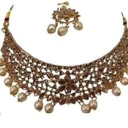 Kheyali's Boutique Elegant Gold-Plated Pearl Necklace Set with Floral Design, Crystal Embellished Choker and Earrings, Bridal Jewellery-image-70