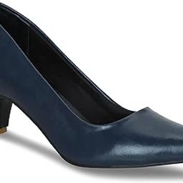 Women Faux Leather Classic Work Pumps|| Semi-Pointed Toe|| Block Low Heels|| Smart Causals|| Heel Pumps-5