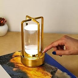 HUMAIZAR Cordless Table Lamp for Outdoor Indoor, Rechargeable LED Crystal Lantern Lamp, 3 Color Stepless Dimming Touch, Battery Powered Table Light for Bedroom Restaurant-24