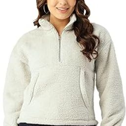 Blue Fur & Polyester Collared Neck with Front Zipper Closure & Beggy Sleeves Pocket Winter Sweatshirt for Women(7L_-SWSHRT-383)-image-97