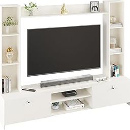 FURNEASER Pinnova Modern Wooden TV Unit for Living Room – Entertainment Center with Storage & Display Shelves Cabinet | White Finish – Fits up to 60” TVs-image-40