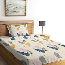 Home Stylish 280 TC Floral Print Ezyption Cotton 1 Single Bedsheet with 1 Pillow Cover Cream-image-27
