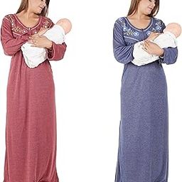 RILO Women's Hosiery Cotton, Nursing, Feeding, Maternity Nighty - Zip Opening at Bust - Before and After Baby Multipurpose Night Dress (Multicolored, Size - Large) 498 Pack of 2-image-36