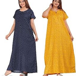 Women's Pure Cotton Nightwear Casual Nighty (Blue Butta PINKI YELLOW-99 Free)-image-47