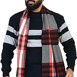 Multi Color Check Pattern Winter Muffler Scarf Cum Scarves Woolen Men's Casual Soft and Warm (MEN SOFT CLASSIC SCARF MUFFLER-RED- GREY)-12