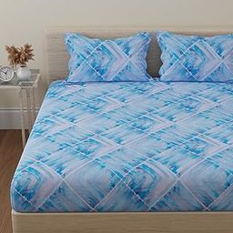 HUESLAND by Ahmedabad Cotton 144 TC Cotton King Size Bedsheet with 2 Pillow Covers - Grey, Blue & White(9ft x 9ft)-image-5