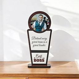 GKD Best Boss Personalized Wooden Trophy – Custom Photo Printed Memento Gift for Manager, Leader, CEO, Appreciation, Farewell, Retirement, Office Keepsake (Best Boss)-picture-25