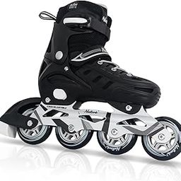 Nattork Black Inline Skates for Kids Boys Men, 4 Sizes Adjustable Blades Roller Skates with Ankle Support, Adjustable Strap, 76mm Wheels and Soft Boot Fit for Skating, Roller Derby, Street Hockey-image-59