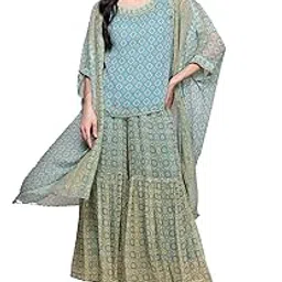 aarke ritu kumar Turquoise Khanak Cape and Top with Sharara-picture-42