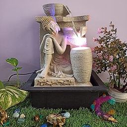 Craftisan™ Polyresin Stone Table Top Indoor Water Fall Fountain with LED Lights Home Decor Decoration Gift Gifting (Sleeping Buddha)-image-50