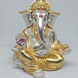 Gold Art India Gold and Silver Plated Matte Finish Ganesh Idol For Car Dashboard Ganesha Murti Ganpati Idol For Home Decor Puja Lord Ganesh Statue Gift For Office Desk Puja Room Figurine, 3 x 3 inches-image-5