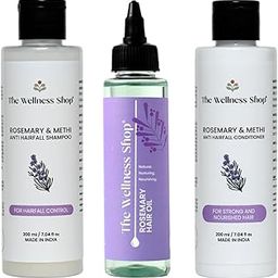 The Wellness Shop 3 Combo Set Rosemary & Methi Anti Hairfall Shampoo and Conditioner, each 200 ml, Hair Oil- 100ml | Help Hair Growth | Reduces Dandruff & Deep Cleansing | Healthy Hair Growth-2
