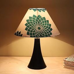 tu casa Classic Black Metal Table Lamp for Home Decoration, Bedroom, Living Room, Lounge, Office, Festival Gifting, Study Table (Dahlia Floral Print with Satin Shade) H - 13" / No Blub-1