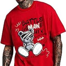 leotude Men's Oversized Half Sleeve Cottonblend Round Neck Tshirt (Color Red)-picture-19
