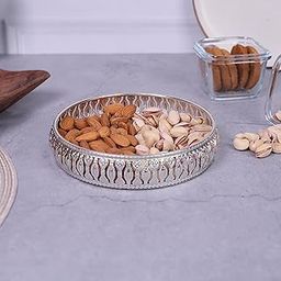 Design Decor Gallery Round German Silver Plated Tray| Decorative Pooja Plate | Gift for Diwali, Anniversary, House Warming, Birthday, Wedding Return Gift Size: 6x6 Inches with Printed Gift Box-image-51