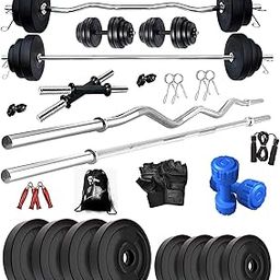 Encanto Home Gym Combo Set, Gym Equipments, [16Kg-100 Kg], 3ft Curl, 5Ft Straight Rod + One Pair Dumbbell Rods, PVC Dumbbell Plates, Weight Plates, Exercise Set, Home Gym Kit. (20)-picture-18