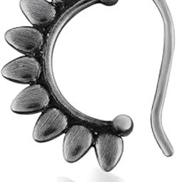 Artisanal Elegance: Handmade 925 Silver Oxidized Petal Nath Nose Pin-19