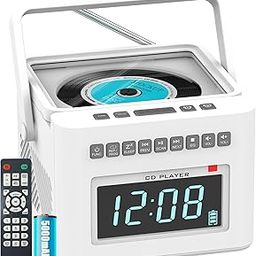 Greadio Boombox CD Player Alarm Clock with White Noise, 5000mAh Bluetooth Boombox Radio CD Player with Remote Control, Support FM Radio/AUX/USB/TF/Dimmer, Large LCD, Portable CD Players for Home-8