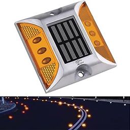Epyz Solar Road Stud Light Outdoor Waterproof 6 LED Deck Lights for Driveway, Dock, Markers, Step, Staircase, Garden, Ground, Sidewalk, Yard [ Aluminium Alloy ] [ Pack of 1, Warm Yellow Flashing ]-image-53