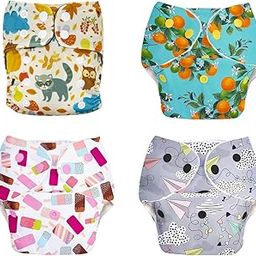 MOMSARC Assorted Pack of 4 | Washable Cotton Diaper for New Born | 4 Cloth Diapers + 4 Inserts | Freesize Adjustable and Reusable Cloth Diaper for babies 0-3 Year | Multicolor Cloth Nappy for Newborn-25