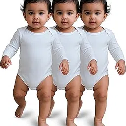 nuego Pure Cotton White Bodysuit for New Born Baby Boys & Girls, Full Sleeve Ultra-Soft Onesies for Newborn Baby Dress Cotton Cute Solid Bodysuit, Footed Rompers Set Unisex 0-24 Months - Set of 3-picture-20