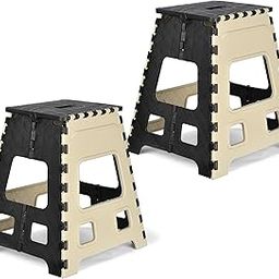 Kuber Industries Pack of 2 Stool | Portable Stool | Multipurpose Sitting Stool | Foldable Stool | Collapsible Camping Chair | Stool for Outdoor-Fishing-Hiking-Gardening | Large | Cream & Black-image-9