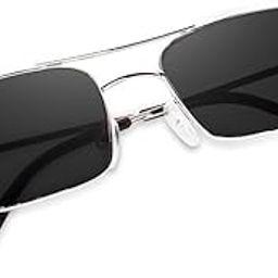 Karan Aujla Men Metal Hinges Heavy UV Protected Retro Metal Frame 100% UV Protection Sunglasses,Vintage Rectangular (Pack of 1) (Silver Black)-3