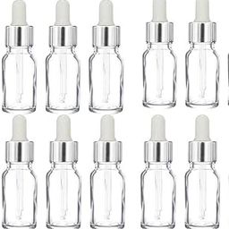 MYORA 10ML Clear Transparent Round Empty Glass Bottle+Glass Dropper +Silver Sleeve+ Silcon White Teat | Refillable | Leak Proof For Essential Blank herbal Oils | Mini Perfume | Serums (Pack of 24)-picture-17