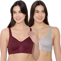 k lingerie Chase Double Layered Cups Center Lace Full Coverage Seamless Bra (Pack of 2)-picture-2