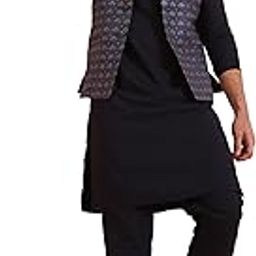 Men's Kurta Jacket Trouser Set, Navy Blue Cotton Blend, Paisley Regular Fit Long Sleeves Mandarin Collar-image-74