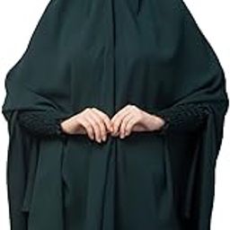 stretchable smoking at wrist knee length Jilbab cum prayer khimar Hijab (BOTTLE GREEN smoking Matt Nida khimar) Also you got Complimentary headband (Free)-55