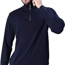 Men Cotton Knitted Regular Fit High Neck Front Zipper Full Sleeves Solid Pullover Sweater-44