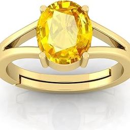 12.25 Ratti Pukhraj Stone Original Certified Yellow Sapphire Gemstone Gold Plated | Adjustable Ring With Lab Certificate for Men and Women-image-83
